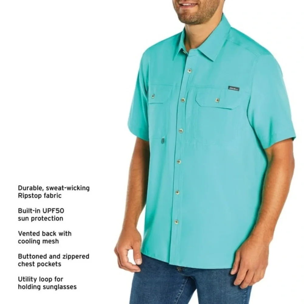 Eddie Bauer Men's Teal Button Down Shirt - Picture 4 of 11